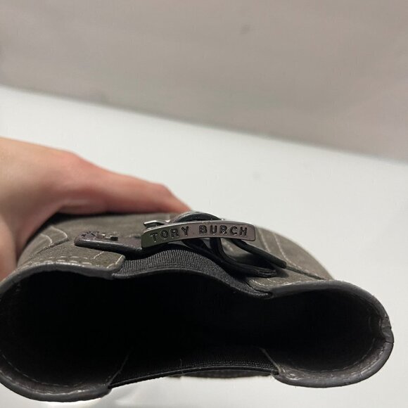 Tory Burch Womens Gray Suede Buckle Accent Adrienne Wedge Booties Size 6.5 - Picture 9 of 11